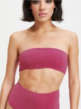 NWT Good American Sparkle Bandeau Bikini Top Hawaiian Pink GSW0414 Size 3 L